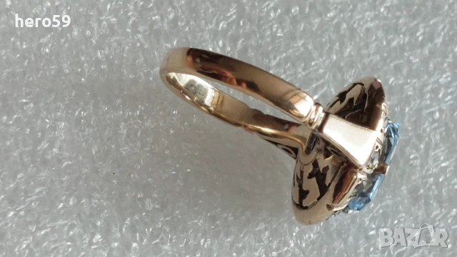 Златен дамски пръстен с аквамарин, злато 14к , снимка 7 - Пръстени - 50634031