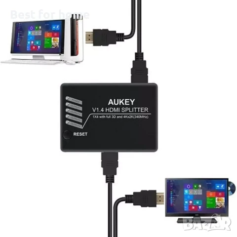 AUKEY 1x4 HDMI сплитер V1.4 с поддръжка на 4k Ultra HD 3D, снимка 4 - Мрежови адаптери - 51166996