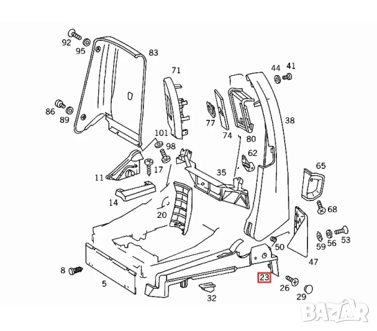Mercedes SL R129 - Странична Панел за Седалка A1299103118, снимка 2 - Части - 53369024