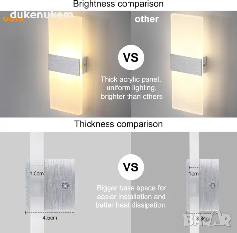 НОВА! LED стенна лампа, 6W, 600LM, топла бяла светлина (3000K), снимка 6 - Лед осветление - 49095790