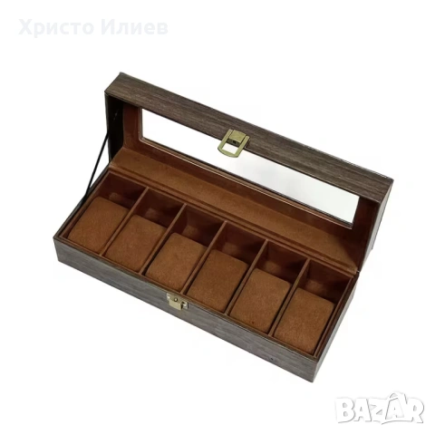 Кожена Кутия за часовници Органайзер Стойка за 6 броя Кафява, снимка 2 - Други стоки за дома - 54298189