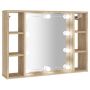 vidaXL Огледален шкаф с LED, дъб сонома, 76x15x55 см(SKU:808858