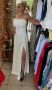 Бяла рокля с естествени пера , снимка 1 - Рокли - 45417408