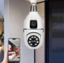 Wi fi безжична въртяща се двойна камера за фасунга крушка , снимка 5