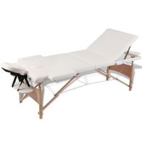 vidaXL Кремавобяла сгъваема масажна кушетка 3 зони с дървена(SKU:110082 рамка, снимка 1 - Масажори - 45131532