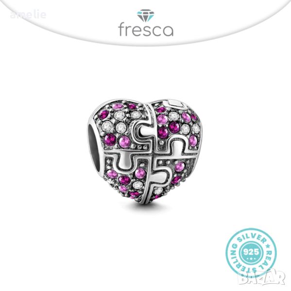 Талисман Fresca по модел тип Пандора сребро 925 Pandora Puzzle Heart Charm. Колекция Amélie, снимка 1