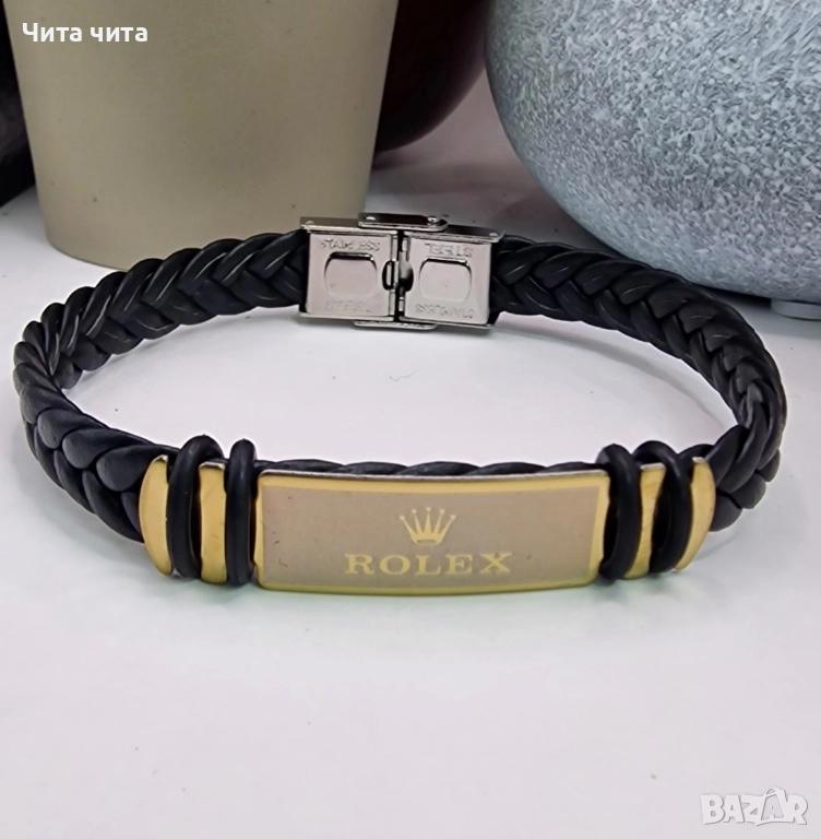 Мъжка кожена гривна Rolex от медицинска стомана, снимка 1