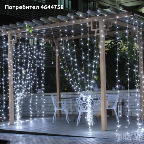 Коледна украса - LED светеща завеса, 300x60 см. Цветове - жълт и многоцветен Дебел кабел, снимка 1