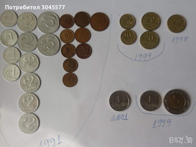 Монети Литва 1991,1997,1998,1999,2001, снимка 1