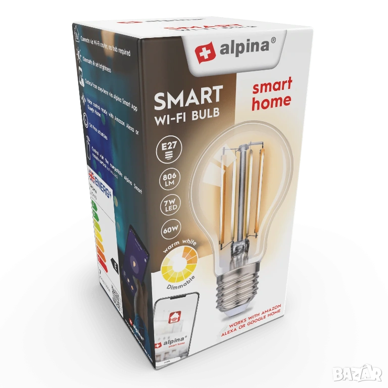 Крушка Alpina WiFi Smart 7W 806 lm - Smart Home Wifi Lamp, снимка 1