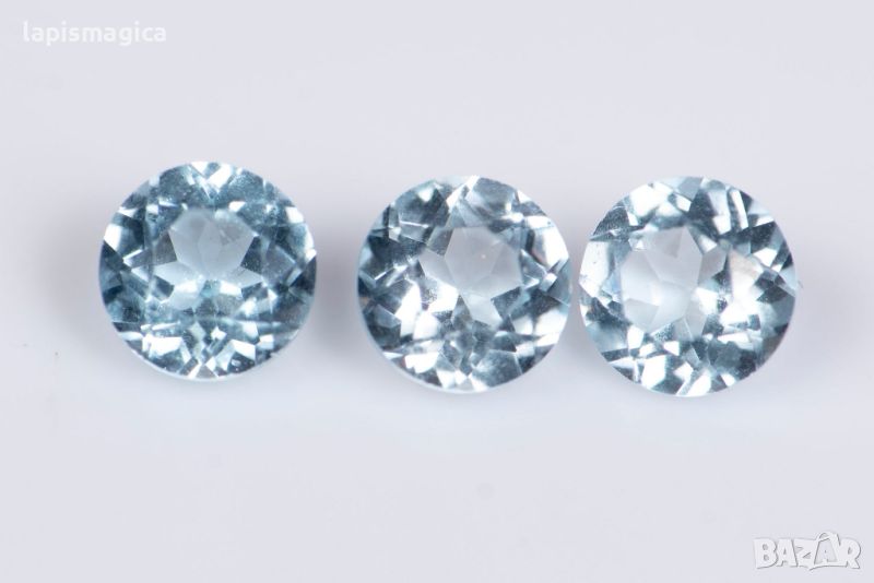 3 броя син топаз 0.65ct 3.5mm кръгла шлифовка #1, снимка 1