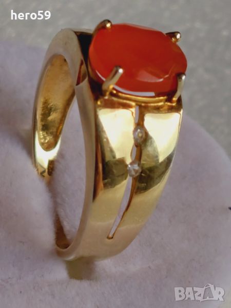 Позлатен сребърен пръстен с карнелиан, снимка 1