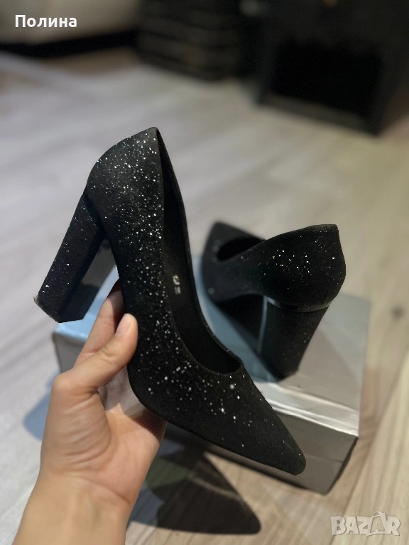 Продавам черни брокатени токчета, снимка 1