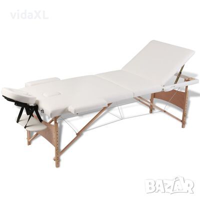 vidaXL Кремавобяла сгъваема масажна кушетка 3 зони с дървена(SKU:110082 рамка, снимка 1