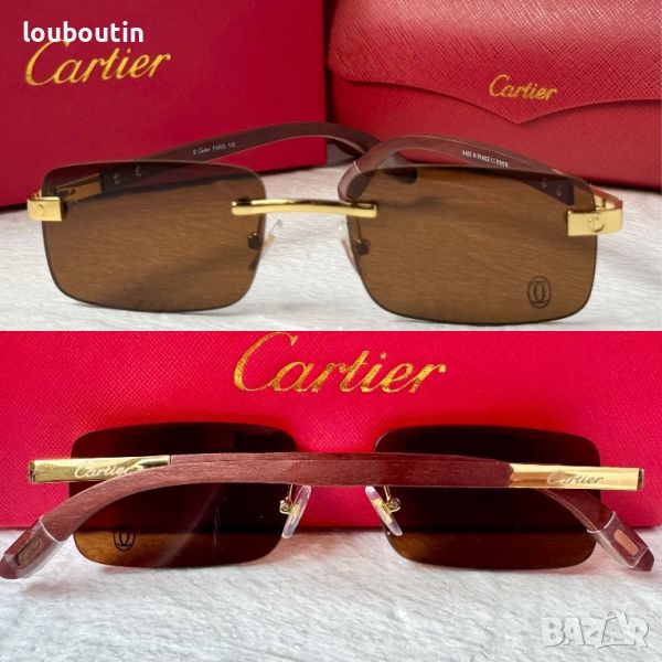 Cartier висок клас мъжки слънчеви очила с дървени дръжки, снимка 1