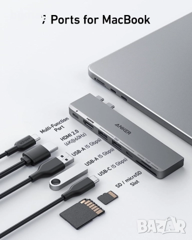 Anker 547  7-in-2 USB-C Hub за Macbook, Thunderbolt 4, снимка 3 - Кабели и адаптери - 52108286