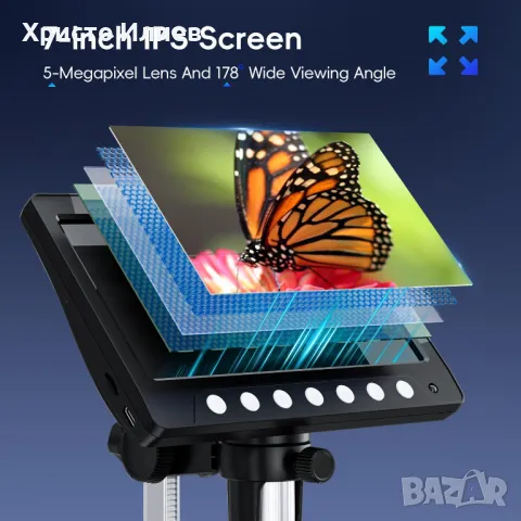 Дигитален Цифров микроскоп с дистанционно Увеличение 50Х – 1200Х Екран 7 инчов HD IPS със светлини, снимка 6 - Друга електроника - 49618530