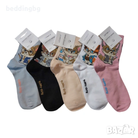 Дамски памучни чорапи с катерички – комплект от 5 , снимка 2 - Други - 53689573