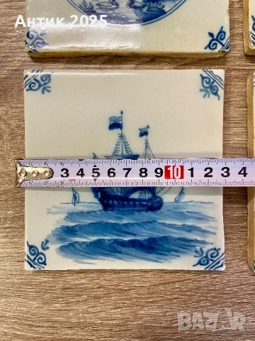 Комплект винтидж керамични плочки в стил Delft Blue, Нидерландия, снимка 3 - Антикварни и старинни предмети - 52790514