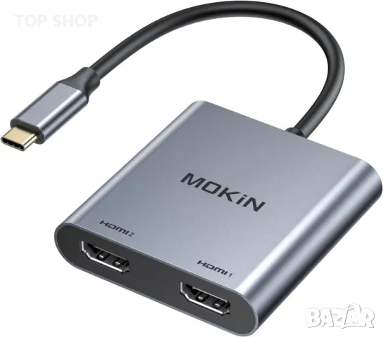 MOKiN USB C към двоен HDMI адаптер, 2 В 1 за монитор 4K/60Hz, снимка 1 - Кабели и адаптери - 49417986