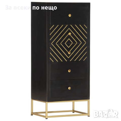 Шкаф с чекмеджета, черно и златисто, 45x30x105 см, манго масив, снимка 3 - Шкафове - 45496109