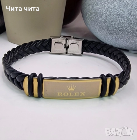 Мъжка кожена гривна Rolex от медицинска стомана