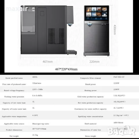 Диспенсър за пречистване, затопляне, охлаждане и газиране на вода с филтрация ELIXIR GO, снимка 4 - Други - 49820619