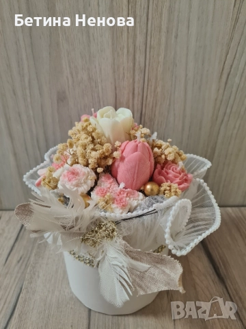 Букет от ароматни соеви свещи, снимка 2 - Декорация за дома - 51632897