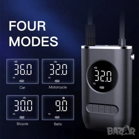 Преносим акумулаторен компресор с цифров дисплей и интелигентни функции MK3668, снимка 3 - Аксесоари и консумативи - 53002057