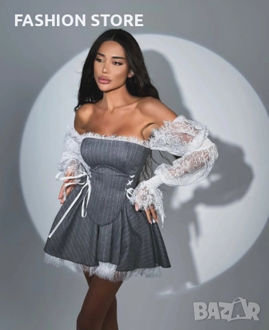 Луксозна рокля с корсет и дантела🩶🤍, снимка 6 - Рокли - 52939702