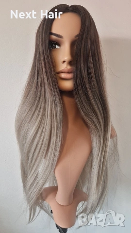 Права омбре перука – тъмни корени, пепеляво русо, снимка 4 - Аксесоари за коса - 53342483