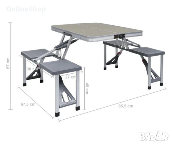 Сгъваем комплект за къмпинг - маса с 4 вградени стола, снимка 9 - Къмпинг мебели - 53776648