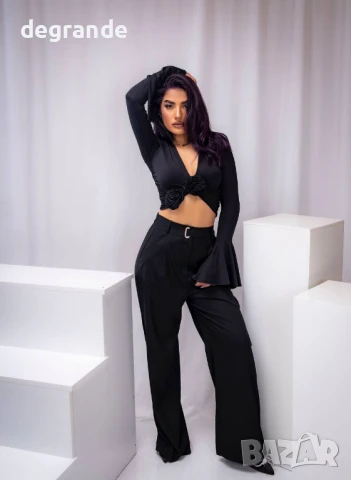 Черен дамски панталон с висока талия