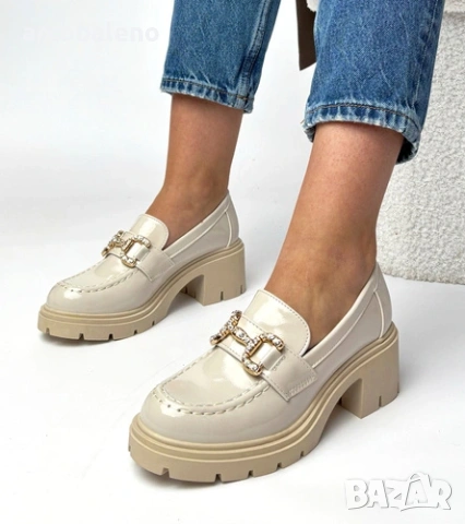 Дамски мокасини Paola от лачена кожа на висок ток с кристали, 2цвята , снимка 7 - Дамски ежедневни обувки - 53406922