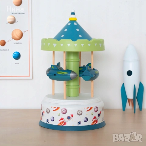 Въртележка с музикална кутия и музикална декорация, подарък за деца, ракети 17 см 