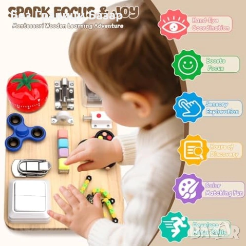 Нова Дървена Busy Board Монтесори Играчка за Фина Моторика деца игра, снимка 4 - Образователни игри - 53875857