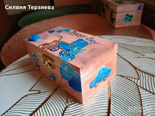 Ръчно изработена дървена кутия за бебе момче , снимка 3 - Декорация за дома - 49738379