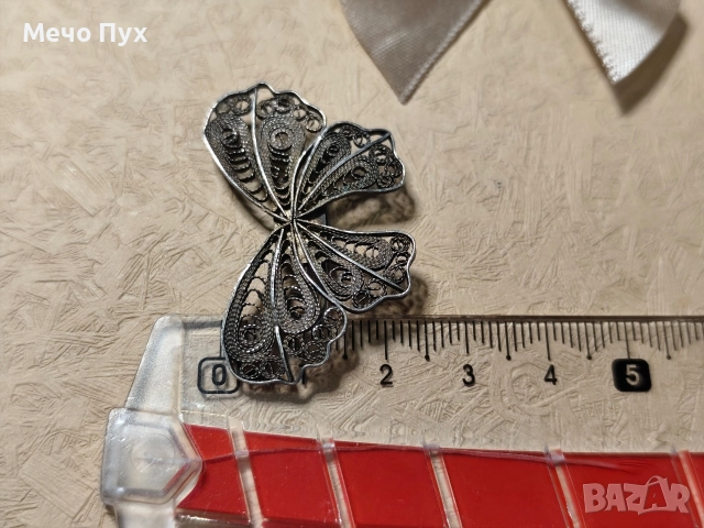 Стара сребърна брошка филигран (16), снимка 5 - Колиета, медальони, синджири - 52713829