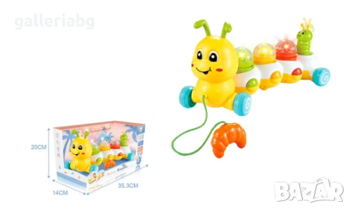 Музикална гъсеница с въженце за дърпане – светлини и звук, 35 см