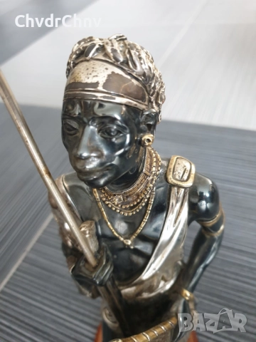 CIARTE Blackmoor статуетка посребрен резин 39см/италианска фигура на негър-войн/злато-сребро 925, снимка 6 - Статуетки - 52897142