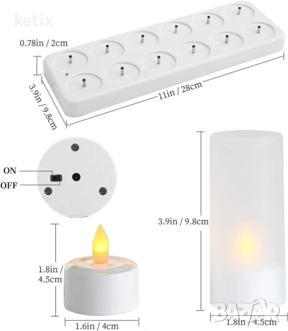 12 LED безпламъчни чаени свещи със зарядна станция, снимка 6 - Други - 53781874