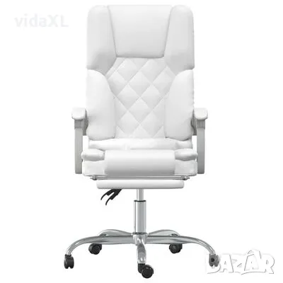 vidaXL Масажен наклоняем офис стол, бял, изкуствена кожа（SKU:349692）, снимка 3 - Масажори - 48560629