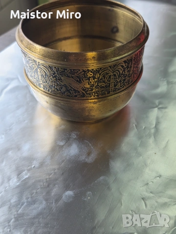Старина автентична месингови купа,ръчна изработка от Индия период 1950г-1970г.Предметът е в отлично,, снимка 5 - Антикварни и старинни предмети - 53570430