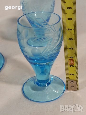 Ретро сервиз за ракия синьо гравирано стъкло , снимка 8 - Сервизи - 45585745