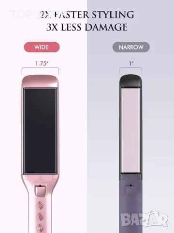 LANDOT Керамична преса за коса 4,5 см широка професионална, регулируема температура, розово злато, снимка 2 - Преси за коса - 49640945