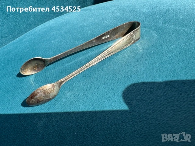 Посребрен комплект лъжички с щипка за захар в оригинална кутия, снимка 5 - Антикварни и старинни предмети - 53619602