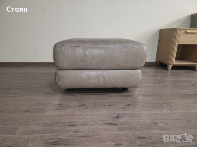 Бежова кожена табуретка.  100 % естествена кожа.  Състояние - нова!  Размери: дължина - 75 см; ширин, снимка 3 - Дивани и мека мебел - 53868520