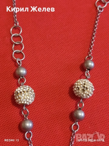 Елегантно сребърно колие с кристални топчета винтидж стил майсторска изработка 52951, снимка 7 - Колиета, медальони, синджири - 53411350