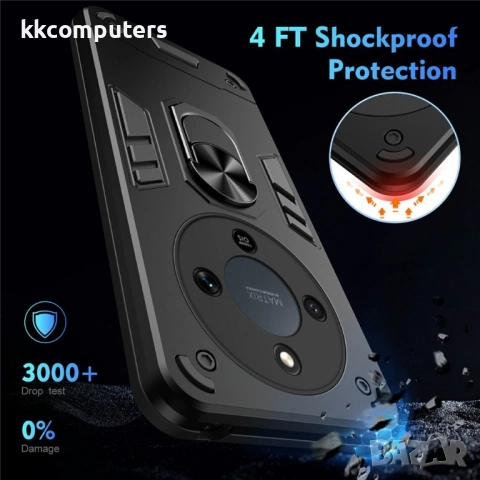 Калъф за Honor Magic8 Lite 5G - PC+TPU, с Ротационен стенд, Монтаж за Кола, 3 Цвята, Вкл. Протектор, снимка 6 - Калъфи, кейсове - 53174538