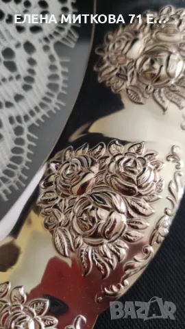 Посребрен поднос с двойно стъклено дъно и дантела, снимка 5 - Аксесоари за кухня - 50346585